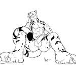  2014 anthro balls black_and_white cheetah feline looking_at_viewer male mammal monochrome negger nude penis plain_background sitting smile solo white_background 