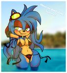  anthro becky_the_hedgehog bikini blush breasts clothed clothing eyewear fan_character female hair long_hair outside purity sega skimpy smile solo sonic_(series) summer swimsuit water 