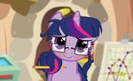  2014 blush chart equine eyewear female friendship_is_magic glasses hair horn mammal messy_hair my_little_pony pencil ponytail purple_eyes purple_hair shutterflyeqd solo twilight_sparkle_(mlp) unicorn 