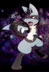  abstract_background ambiguous_gender canine lucario mammal mow nintendo open_mouth pink_eyes pok&eacute;mon solo teeth tongue video_games 