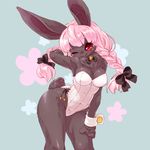  anthro brown_fur female fur hair kemono lagomorph mammal pigtails pink_hair rabbit red_eyes solo づきことら 