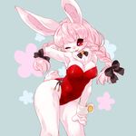  breasts female fur hair kemono lagomorph long_hair mammal pigtails pink_fur pink_hair rabbit red_eyes solo づきことら 