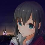  black_hair blue_eyes castle commentary disneyland highres long_hair pagotan solo yahari_ore_no_seishun_lovecome_wa_machigatteiru. yukinoshita_yukino 