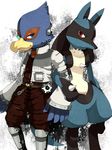  ambiguous_gender anthro avian bird blue_eyes boots canine duo falco_lombardi jacket lucario male mammal mow nintendo pheasant pok&eacute;mon red_eyes scarf smile star_fox super_smash_bros video_games 