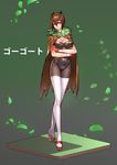  brown_eyes brown_hair bustier cape gen_6_pokemon gloves gogoat hair_ornament highres long_legs personification pokemon ryushin solo thighhighs translated 