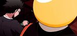  animated animated_gif ansatsu_kyoushitsu grin karasuma_tadaomi knife koro-sensei robe smile yellow_skin 
