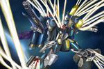  bad_pixiv_id battle gunpod i.t.o_daynamics itano_circus lens_flare macross macross_frontier mecha missile no_humans ozma_lee planet realistic rocket_launcher s.m.s. science_fiction space variable_fighter vf-25 weapon 