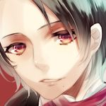  bad_id bad_pixiv_id close-up face kashuu_kiyomitsu kotobuki_xxx looking_at_viewer male_focus mole mole_under_mouth parted_lips red_background red_eyes simple_background solo touken_ranbu upper_body 