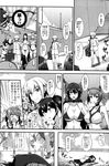  6+girls \m/ absurdres adapted_costume admiral_(kantai_collection) alternate_costume animal_ears axent_wear beach bikini blush bra breasts cat_ear_headphones cat_ears chi-class_torpedo_cruiser comic cooler criss-cross_halter double_v emphasis_lines face_mask faceless fang flying greyscale hair_ribbon hairband halter_top halterneck hat headgear headphones highres hood hooded_jacket i-19_(kantai_collection) jacket ka-class_submarine kaga_(kantai_collection) kantai_collection large_breasts loafers long_hair mask military military_uniform minarai monochrome motion_lines multiple_girls mutsu_(kantai_collection) nagato_(kantai_collection) ocean pale_skin ponytail re-class_battleship ri-class_heavy_cruiser ribbon ru-class_battleship running school_swimsuit seaweed shinkaisei-kan shoes shore side_ponytail strapless strapless_bra straw_hat sun_hat sweatdrop swimsuit ta-class_battleship translated twintails underwear uniform v very_long_hair wo-class_aircraft_carrier 