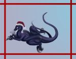  2018 anus christmas claws dinosaur dripping female feral hat holidays lying on_side open_mouth phinja presenting presenting_pussy pussy pussy_juice raptor reptile santa_hat scalie simple_background smile spread_legs spreading theropod tongue tongue_out 