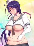  areola_slip areolae belly belly_grab between_breasts blue_eyes braid breasts bridal_gauntlets collarbone covered_nipples elbow_gloves gloves groin hat karei_(zeroseed) large_breasts long_hair looking_at_viewer love_handles navel necktie oshiro_project pinching plump pout purple_hair skirt solo takamatsu_(oshiro_project) tears underboob very_long_hair weight_conscious white_gloves 