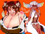  2girls black_hair borrowed_character breasts cow_girl cow_girl_(hataraki) horns huge_breasts multiple_girls sukimi_(hataraki) yellow_eyes 