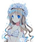  bare_shoulders bikini_top blonde_hair blue_eyes head_wreath long_hair original rugo simple_background solo water_drop white_background 