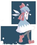  absurdres ahoge blue_eyes blue_hair bow cirno dress flashlight hair_bow hat highres ice ice_wings nal_(naru-1) pantyhose ribbon scarf short_hair smile snow solo touhou wings 