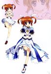  absurdres brown_hair cropped_jacket dual_persona fingerless_gloves fujima_takuya full_body gloves highres jacket long_hair long_skirt long_sleeves lyrical_nanoha magical_girl mahou_shoujo_lyrical_nanoha mahou_shoujo_lyrical_nanoha_innocent mahou_shoujo_lyrical_nanoha_vivid private_kaisei_elementary_school_uniform puffy_sleeves purple_eyes sacred_heart scan school_uniform shoes skirt smile takamachi_nanoha time_paradox twintails uniform 