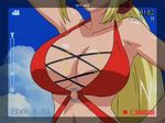  1girl animated animated_gif arcade_gamer_fubuki bikini blonde_hair bouncing_breasts breasts cleavage huge_breasts melody_honey screencap solo swimsuit 