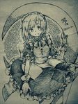  artist_name bow character_name crescent maid maid_headdress monochrome mugetsu open_mouth ribbon short_hair sketch smile solo touhou touhou_(pc-98) wadante 