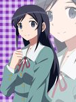  aragaki_ayase black_hair blue_eyes long_hair ore_no_imouto_ga_konna_ni_kawaii_wake_ga_nai sakuragami school_uniform smile solo zoom_layer 