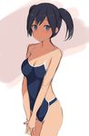  bad_id bad_pixiv_id bangs blue_eyes blue_hair blue_swimsuit blush breasts cleavage competition_school_swimsuit cowboy_shot hands_together highres hiiragi_hajime kantai_collection looking_at_viewer medium_breasts one-piece_swimsuit raised_eyebrows short_hair short_twintails simple_background sketch solo souryuu_(kantai_collection) standing swimsuit twintails v_arms white_background 