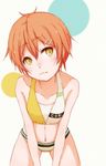  :3 bikini clothes_writing hachikuji hair_ornament hairclip hoshizora_rin love_live! love_live!_school_idol_project multicolored multicolored_stripes orange_hair short_hair solo striped swimsuit yellow_eyes 