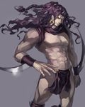  arm_blade bad_id bad_pixiv_id battle_tendency braid earrings horns jewelry jojo_no_kimyou_na_bouken karita_(kali_lgk) kars_(jojo) loincloth long_hair male_focus manly muscle pelvic_curtain purple_hair single_braid solo weapon 