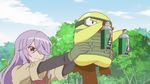  2girls animated animated_gif fire kamo_(sabagebu!) multiple_girls ootori_miou pink_hair platypus purple_eyes sabagebu! sonokawa_momoka 