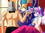  &lt;3 2015 abs anthro anthrofied banner bed blush bow_tie card cleavage clothed clothing duo equine feather female flag flower friendship_is_magic hair half-dressed helmet horn human humor male mammal multicolored_hair my_little_pony nightgown plant plate platter princess_celestia_(mlp) purple_eyes rose sitting skecchiart solaire_of_astora sparkles tea_cup tea_pont topless vase window winged_unicorn wings 