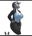  anthro belt black_hair blue_eyes breasts canine cleavage clothed clothing dreadlocks faerleena female fur hair leather_jacket mammal rohan_scribe solo video_games warcraft were werewolf wolf worgen 