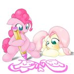  2014 blush crayon drawing duo earth_pony equine female feral fluttershy_(mlp) friendship_is_magic hair horse long_hair mammal my_little_pony open_mouth pink_hair pinkie_pie_(mlp) plain_background pony smile ushiro_no_kukan white_background 