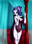  2015 anthro anthrofied bed blue_eyes breasts cleavage clothed clothing cutie_mark equine eyeshadow female friendship_is_magic hair horn makeup mammal my_little_pony navel nightgown panties pose purple_hair rarity_(mlp) skecchiart solo standing translucent transparent_clothing underwear unicorn 