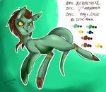  ambiguous_gender brown_hair cross ear_piercing equine fan_character gradient_background green_skin hair hybrid mammal model_sheet my_little_pony nitromethane nitromethane_(character) piercing scalie text tongue tongue_out yellow_eyes 