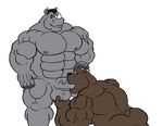  anthro bear biceps big_muscles duo ecstasy erection fellatio gay hand_on_head krosbar_(artist) male mammal muscles oral pecs penis rhinoceros sex standing 