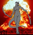  anthro breasts claws digital_media_(artwork) explosion female hair nipples nude solo tokaido weapon 