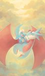  ambiguous_gender bagon cloud dragon duo flying nintendo open_mouth pok&eacute;mon salamence teeth video_games yassui 