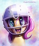  2015 american_football equine eyelashes female feral fluttershy_(mlp) football_helmet friendship_is_magic hair horse long_hair looking_at_viewer mammal my_little_pony nfl open_mouth pink_hair pony smile solo text tongue tsitra360 