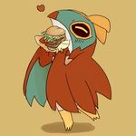  &lt;3 ambiguous_gender avian bird burger eating eyes_closed food hawk hawlucha nintendo plain_background pok&eacute;mon solo video_games うなぎの_(artist) 