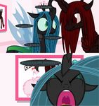  changeling comic crown damsel_in_distress equine fan_character fear female friendship_is_magic hair helpless horn mammal marksaline_the_necromorph_queen mixermike622 my_little_pony open_mouth queen_chrysalis_(mlp) red_eyes red_hair royalty scared screaming text whining winged_unicorn wings 