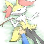  24651 ambiguous_gender black_fur braixen canine disembodied_hand duo eyes_closed fennec fondling fox fur human mammal nintendo open_mouth pok&eacute;mon sleeping solo_focus stick video_games white_fur yellow_fur 