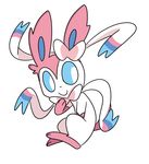  ambiguous_gender blue_sclera bow cute eeveelution fur nintendo pink_fur plain_background pok&eacute;mon robosylveon_(artist) smile solo sylveon video_games white_eyes white_fur 