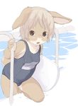  anthro blush breasts brown_eyes brown_fur clothing female fur grey_hair hair kikurage lagomorph loli looking_at_viewer mammal pool rabbit school_swimsuit short_hair small_breasts solo swimming_board swimsuit water young 