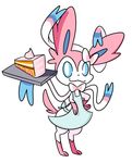  ambiguous_gender apron blue_sclera bow cake cute eeveelution food fur looking_at_viewer nintendo pink_fur plain_background pok&eacute;mon robosylveon_(artist) solo standing sylveon video_games white_eyes white_fur 