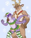  anthro antlers balls bell big_dom_small_sub bulge cervine chest_tuft chewycuticle christmas clothed clothing crossdressing deer dragon duo elf_(christmas) erection from_behind fur furred_dragon gay girly harness holidays horn khris_dragon male mammal nude penis reindeer sex size_difference skirt tattoo tuft uncut 