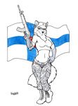  2014 anthro boots camo canine clothing female finland flag fox gun hat kalahari mammal midriff navel ranged_weapon rangedweapon solo weapon 