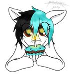  2014 cupcake earth_pony equine fan_character feral food fur hair horse looking_at_viewer male mammal masamaki my_little_pony plain_background pony smile solo two_tone_hair white_background white_fur 