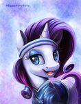  2015 blue_eyes clothing cutie_mark equine eyelashes eyeshadow female feral friendship_is_magic fur hair headband horn long_hair makeup mammal my_little_pony nfl open_mouth purple_hair rarity_(mlp) solo teeth text tsitra360 unicorn white_fur 