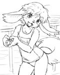 anthro black_and_white canine claws clothing dog fangs female flat_chested hair hand_gesture kikurage loli long_ears looking_at_viewer mammal monochrome open_mouth school_swimsuit short_hair sketch swimsuit water young 