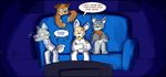  anthro bailey_(housepets!) collar crying cub cum edit english_text fox_(housepets!) group housepets! king_(housepets!) male rick_griffin sofa tears television text tissues young 