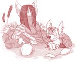  anthro anthrofied armadillo armadillomon bandai bath bathing beelzemon_(artist) biyomon digimon duo ga&euml;l_the_scrafty hair hair_over_eyes male mammal monochrome nintendo nude partially_submerged pok&eacute;mon pond reclining red_and_white rubber_duck scrafty size_difference toy video_games water wet_hair 