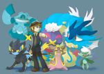  ambiguous_gender blue_eyes bronzong brown_hair drifblim eyes_closed feline flower gastrodon gastropod group gyarados hair hat human lion luxray male mammal necktie nintendo open_mouth plain_background plant pok&eacute;mon pok&eacute;mon_trainer red_eyes roserade sea_serpent slug smile teeth video_games yassui yellow_eyes 