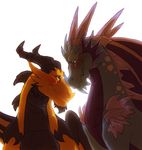  2014 beard blue_eyes blush couple cute cyril dragon duo eye_contact facial_hair feral feral_on_feral gay goatee happy horn love male plain_background scalie shaiger smile spikes spyro_the_dragon video_games volteer western_dragon white_background wings yellow_eyes 